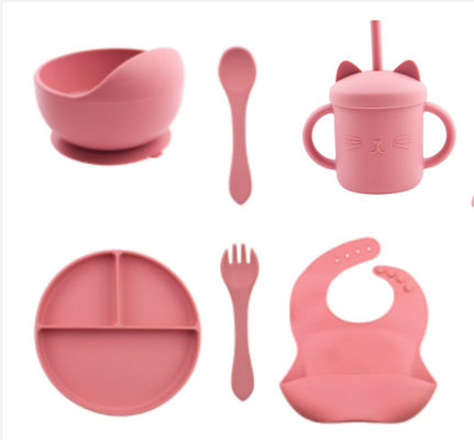 Custom Pantone Color silicone dinner set 5 Pcs Silicone Suction Weaning Set Thực phẩm chất lượng vật liệu OEM ODM