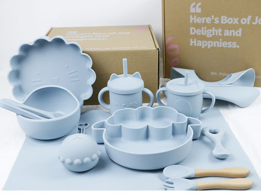 Bán buôn Baby Geschirr Led Cai sữa Yếm silicon Thìa Muỗng Muỗng Bát Tấm silicon Cho Bé Bộ Đồ Ăn Sản Phẩm