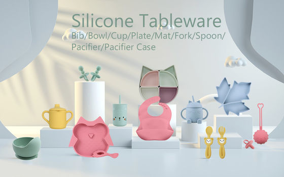 Bán buôn Baby Geschirr Led Cai sữa Yếm silicon Thìa Muỗng Muỗng Bát Tấm silicon Cho Bé Bộ Đồ Ăn Sản Phẩm