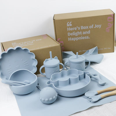 Phong cách hiện đại Bộ đồ ăn tối silicone, BPA miễn phí Baby silicone đĩa chén chén bib muỗng nĩa Set cho ăn