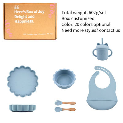 Phong cách hiện đại Bộ đồ ăn tối silicone, BPA miễn phí Baby silicone đĩa chén chén bib muỗng nĩa Set cho ăn