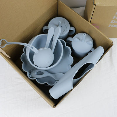 Phong cách hiện đại Bộ đồ ăn tối silicone, BPA miễn phí Baby silicone đĩa chén chén bib muỗng nĩa Set cho ăn