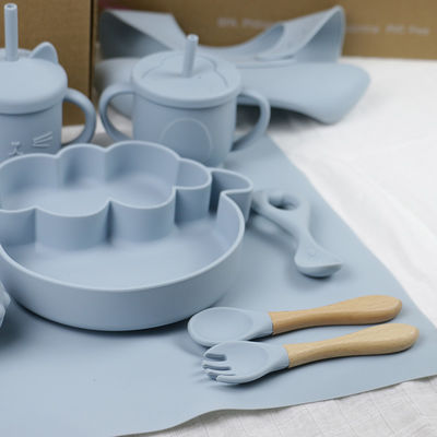 Phong cách hiện đại Bộ đồ ăn tối silicone, BPA miễn phí Baby silicone đĩa chén chén bib muỗng nĩa Set cho ăn