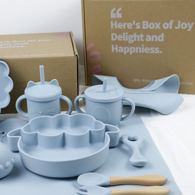 Phong cách hiện đại Bộ đồ ăn tối silicone, BPA miễn phí Baby silicone đĩa chén chén bib muỗng nĩa Set cho ăn