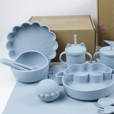 Phong cách hiện đại Bộ đồ ăn tối silicone, BPA miễn phí Baby silicone đĩa chén chén bib muỗng nĩa Set cho ăn