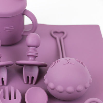 sản phẩm silicone tùy chỉnh Food Grade silicone cho ăn Set phim hoạt hình mèo phong cách silicone baby food set
