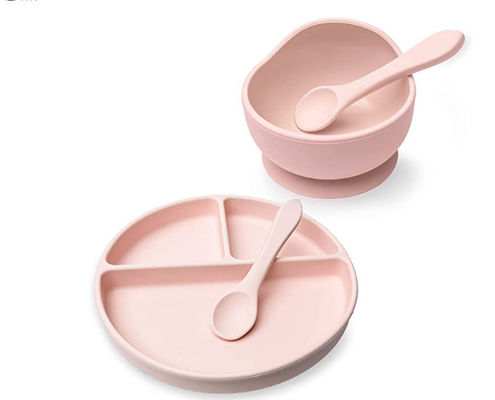 Custom Pantone Color silicone dinner set 5 Pcs Silicone Suction Weaning Set Thực phẩm chất lượng vật liệu OEM ODM