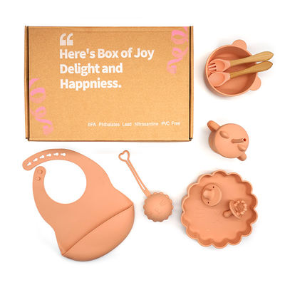Custom Pantone Color silicone dinner set 5 Pcs Silicone Suction Weaning Set Thực phẩm chất lượng vật liệu OEM ODM