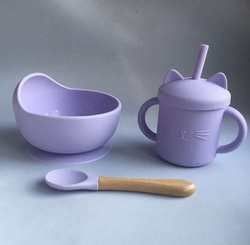 Custom Pantone Color silicone dinner set 5 Pcs Silicone Suction Weaning Set Thực phẩm chất lượng vật liệu OEM ODM