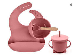 Custom Pantone Color silicone dinner set 5 Pcs Silicone Suction Weaning Set Thực phẩm chất lượng vật liệu OEM ODM