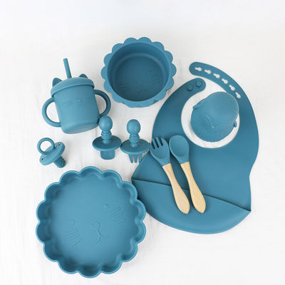 Tùy chỉnh cho trẻ em cho ăn silicone bàn đặt với silicone phần đĩa Bib muỗng Bowl muỗng Bowl đĩa