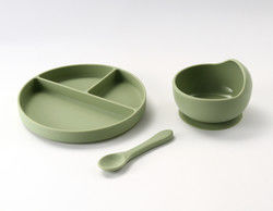 Tùy chỉnh cho trẻ em cho ăn silicone bàn đặt với silicone phần đĩa Bib muỗng Bowl muỗng Bowl đĩa