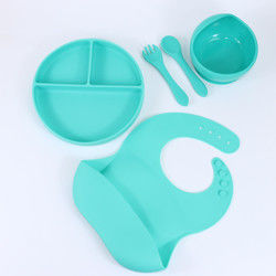 Tùy chỉnh cho trẻ em cho ăn silicone bàn đặt với silicone phần đĩa Bib muỗng Bowl muỗng Bowl đĩa