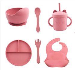 Tùy chỉnh cho trẻ em cho ăn silicone bàn đặt với silicone phần đĩa Bib muỗng Bowl muỗng Bowl đĩa