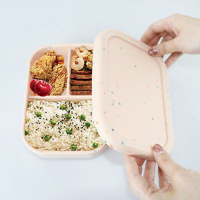 Hộp đựng đồ ăn trưa bằng silicon 3 ngăn, Hộp đựng đồ ăn trưa bằng silicon Bento có thể tái sử dụng