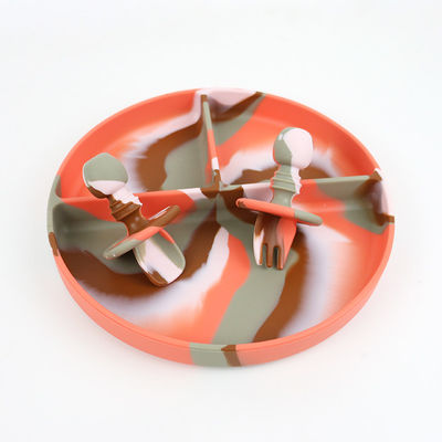 Đẹp màu sắc nghiêng Silicone Dinner Set chống trượt không thể vỡ silicone hút đĩa bát thực phẩm thiết lập
