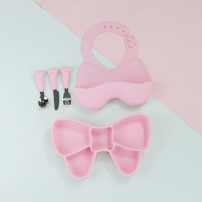 Baby Geschirr Cai sữa Bộ đồ ăn bằng silicon Yếm Đĩa Muỗng thép không gỉ Dao Nĩa