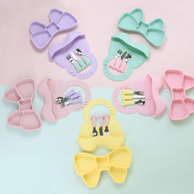 Baby Geschirr Cai sữa Bộ đồ ăn bằng silicon Yếm Đĩa Muỗng thép không gỉ Dao Nĩa