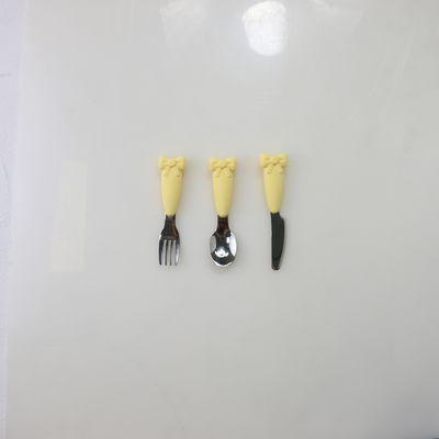 Nĩa Biết Muỗng Cho Bé Bằng Thép Không Gỉ Tay Cầm Bằng Silicon Bộ Dao Nĩa Cho Ăn