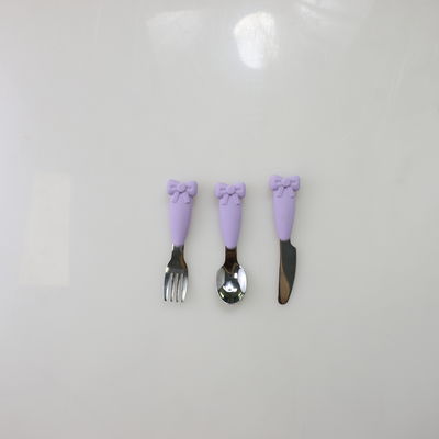 Nĩa Biết Muỗng Cho Bé Bằng Thép Không Gỉ Tay Cầm Bằng Silicon Bộ Dao Nĩa Cho Ăn