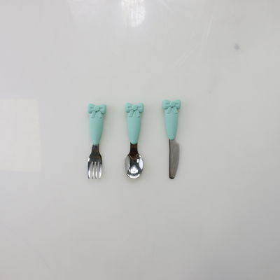 Nĩa Biết Muỗng Cho Bé Bằng Thép Không Gỉ Tay Cầm Bằng Silicon Bộ Dao Nĩa Cho Ăn