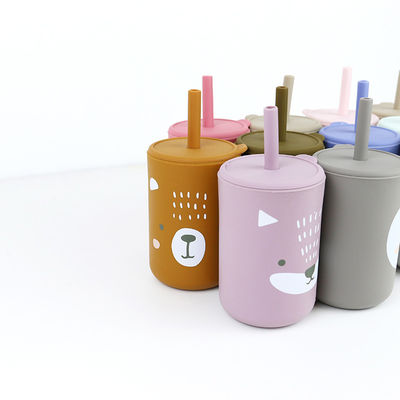 Cốc uống silicone linh hoạt cao với rơm và in 155g