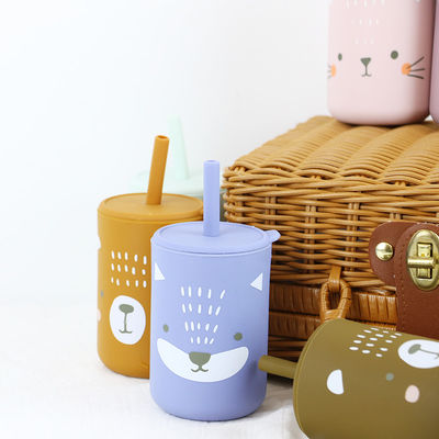 Độ linh hoạt cao in động vật Silicone Kids sippy cup với rơm - Capacity 200ml - Lý tưởng để uống
