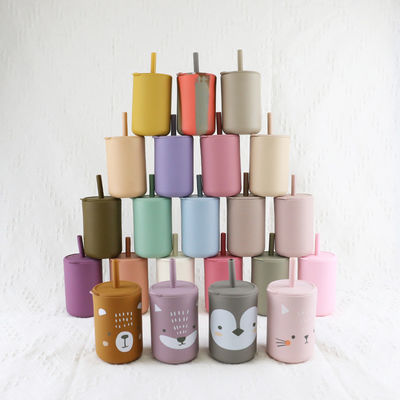 bán buôn có sẵn in silicone uống cốc với rơm - cao độ bền không thể vỡ silicone sippy cup