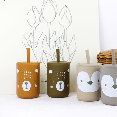 bán buôn có sẵn in silicone uống cốc với rơm - cao độ bền không thể vỡ silicone sippy cup