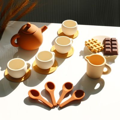 Tiêu chuẩn an toàn CE đồ chơi silicone cho trẻ em với đồ chơi silicone với nồi trà Set 17PCS