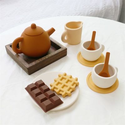 Những người mới đến trẻ em trẻ em giả vờ nhà chơi nồi trà đặt đồ chơi silicone với 11pcs