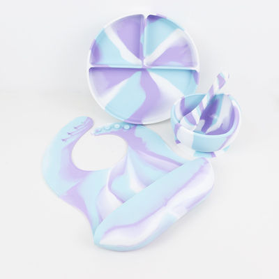 Nhiều màu silicone đồ dùng trên bàn Set đĩa cho trẻ em trẻ sơ sinh bữa tối thiết lập trẻ em silicone thực phẩm thiết lập
