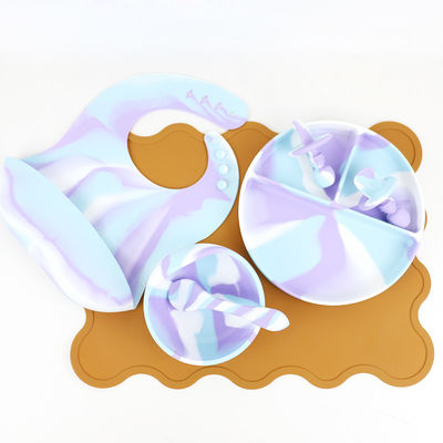 Nhiều màu silicone đồ dùng trên bàn Set đĩa cho trẻ em trẻ sơ sinh bữa tối thiết lập trẻ em silicone thực phẩm thiết lập