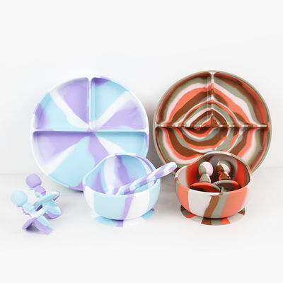 Nhiều màu silicone đồ dùng trên bàn Set đĩa cho trẻ em trẻ sơ sinh bữa tối thiết lập trẻ em silicone thực phẩm thiết lập